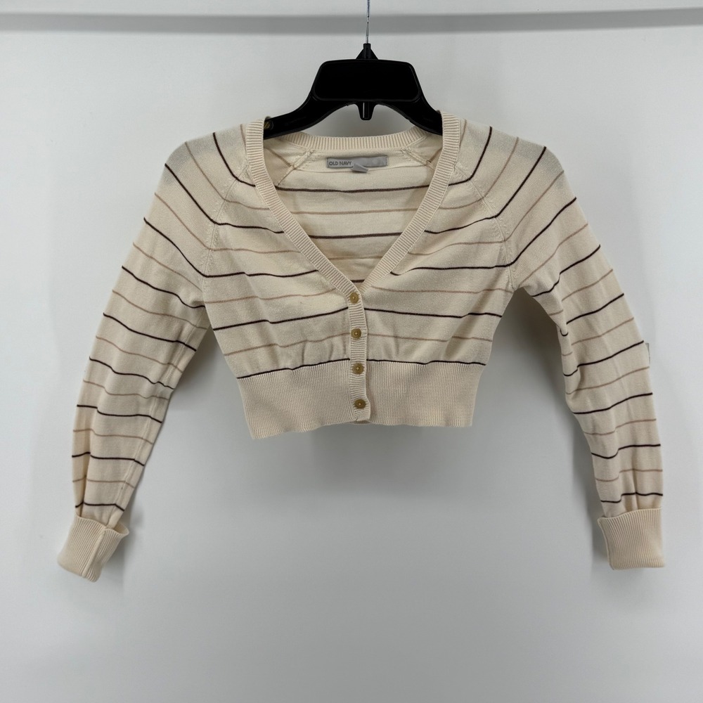 Old Navy Cropped Cardigan‎ Sweater Women's Small S Striped V Neck Button Up
